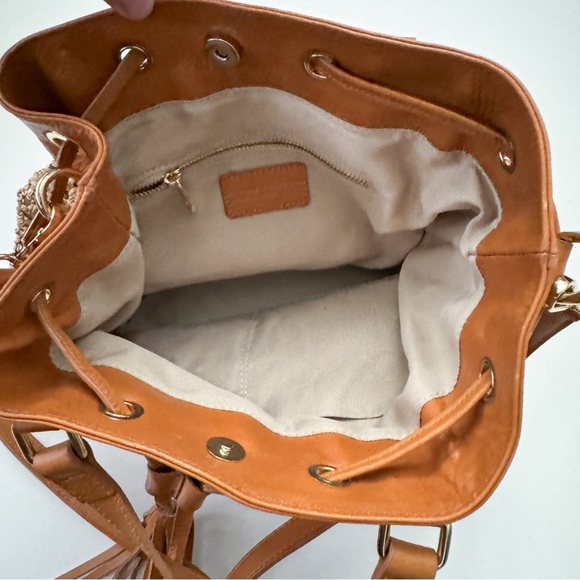 Divina Firenze Straw Drawstring Leather Bucket Crossbody Bag - Picture 4 of 5